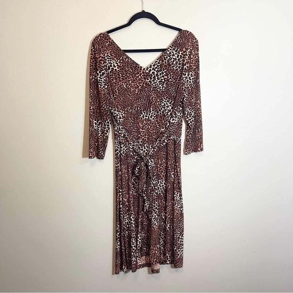 K & Company Women's Animal Print Ruched V-Neck Tie Waist Dress Size 16 - Picture 8 of 11
